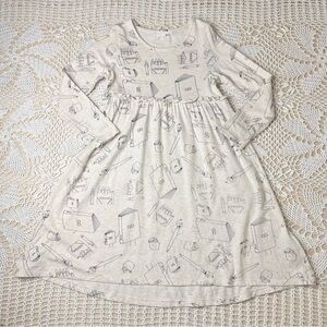 Griege Girls 6 Years School Supplies AOP Long Sleeve Almond Cotton-Bamboo Dress